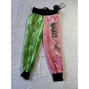 Justice Girls Velour Wicket Jogger Pant Size XS 5/6 NWT Pink and Green Tie Waist